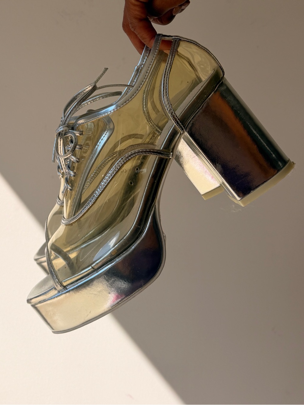 Jeffrey Campbell Silver Clear PVC Lace-Up Platform Sandals - Picture 4 of 10